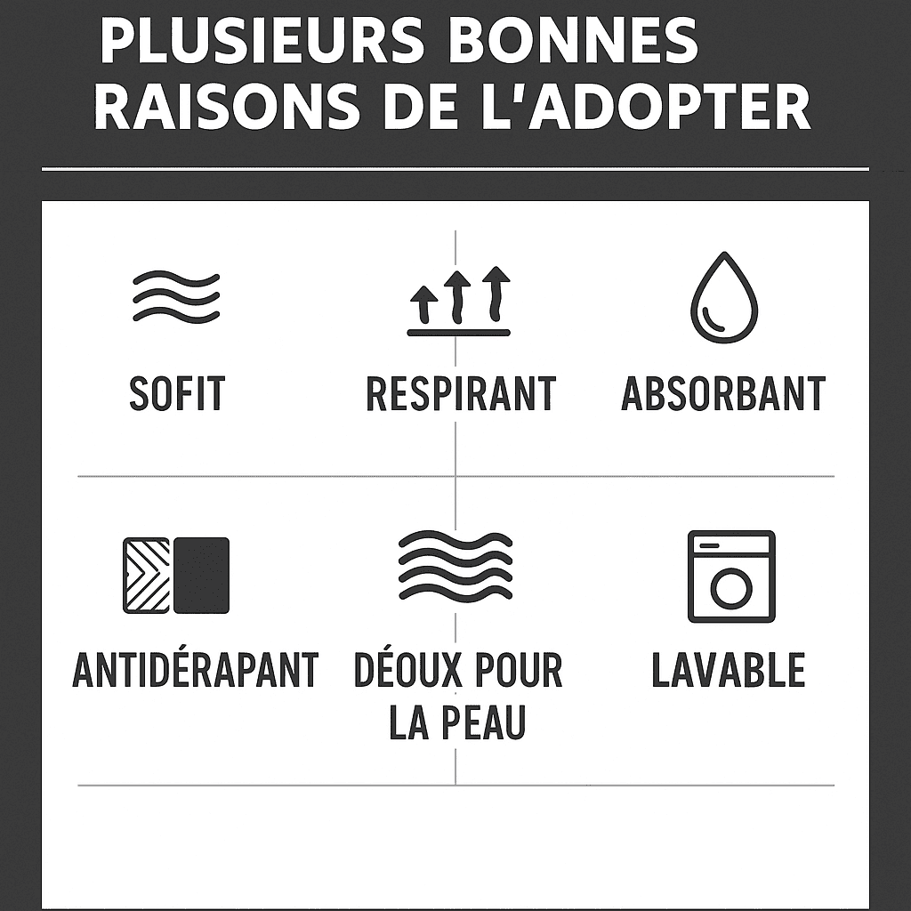 Avantages du revêtement extérieur jardin : doux, respirant, absorbant, antidérapant, adapté à la peau et facile à laver.