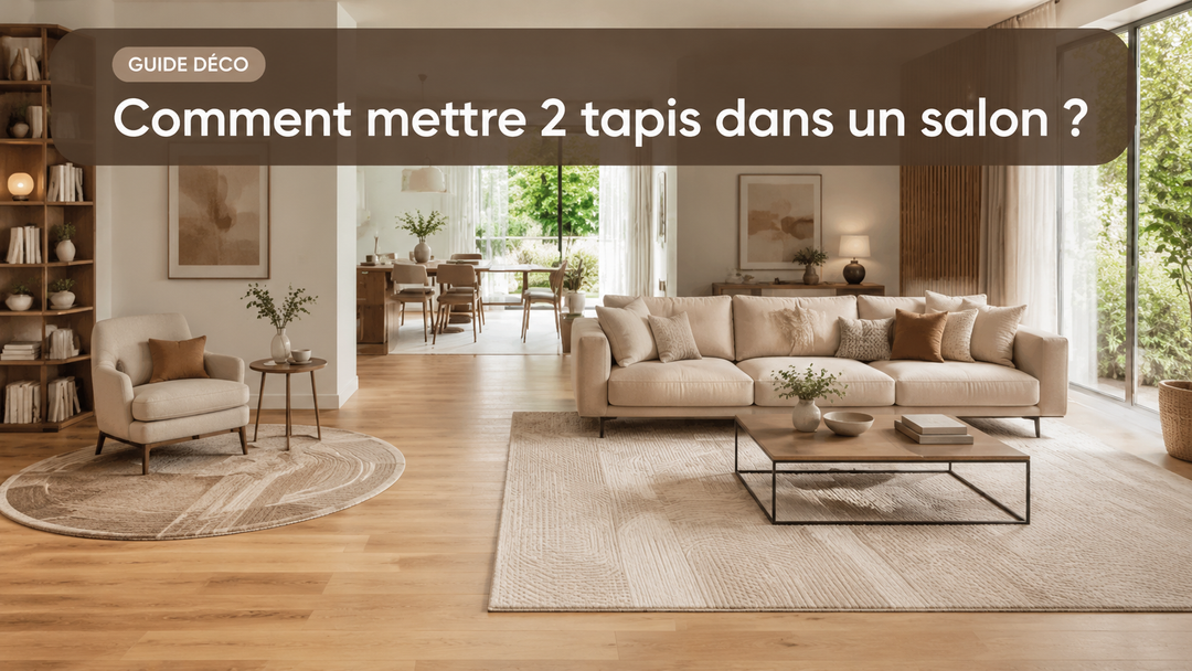 Salon moderne avec deux tapis coordonnés illustrant comment mettre 2 tapis dans un salon