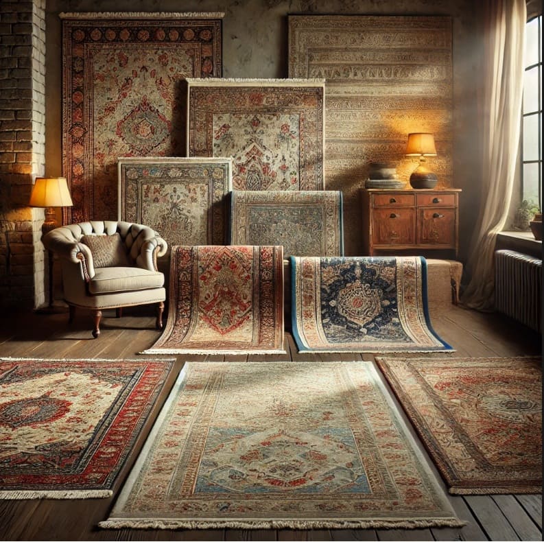 Collection de tapis vintage – Tapis persans, bohèmes et effet vieilli dans un intérieur chaleureux