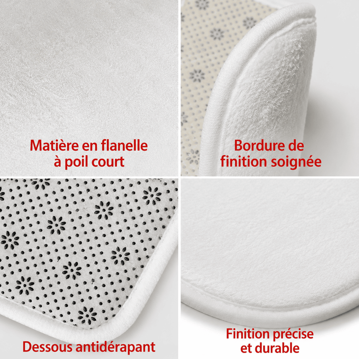 Détails des finitions du tapis oriental avec surface douce, coutures renforcées et dessous antidérapant pour plus de stabilité.