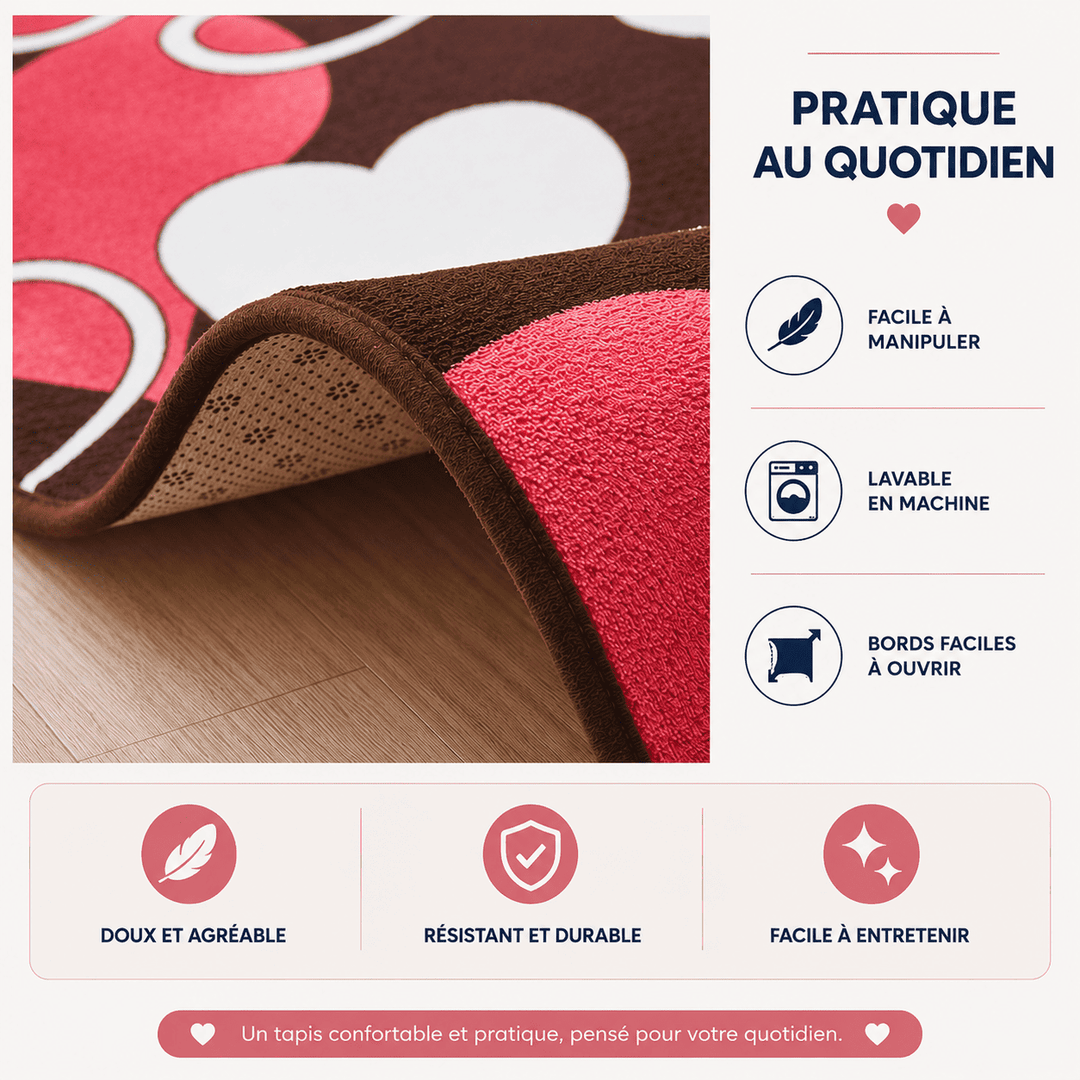 Finitions renforcées du tapis salon couleur terracotta avec bordures soignées et entretien facile.