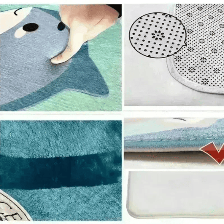 Zoom sur les matériaux du tapis salon beige et rouge avec texture confortable, base antidérapante et conception durable.