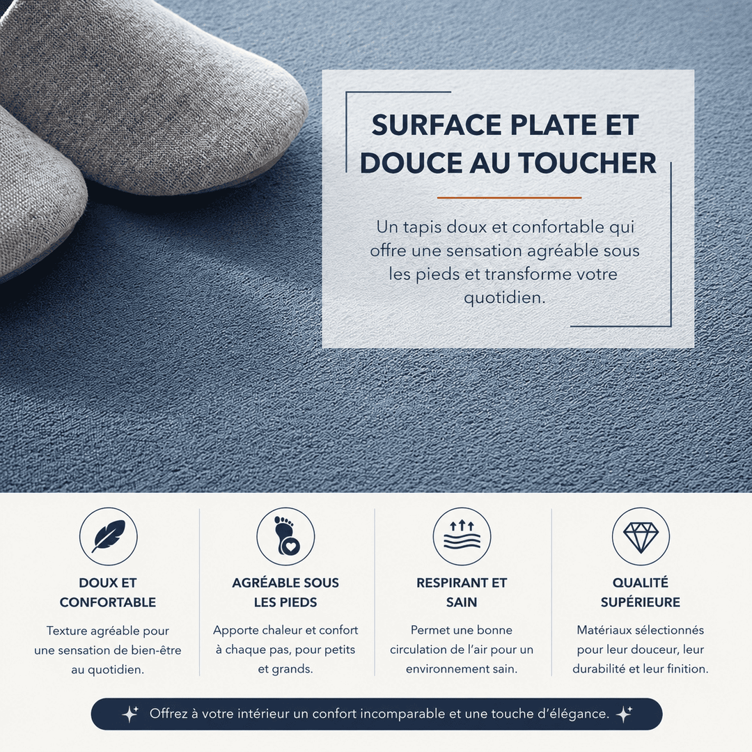 Gros plan sur la texture douce et confortable du tapis salon couleur terracotta.