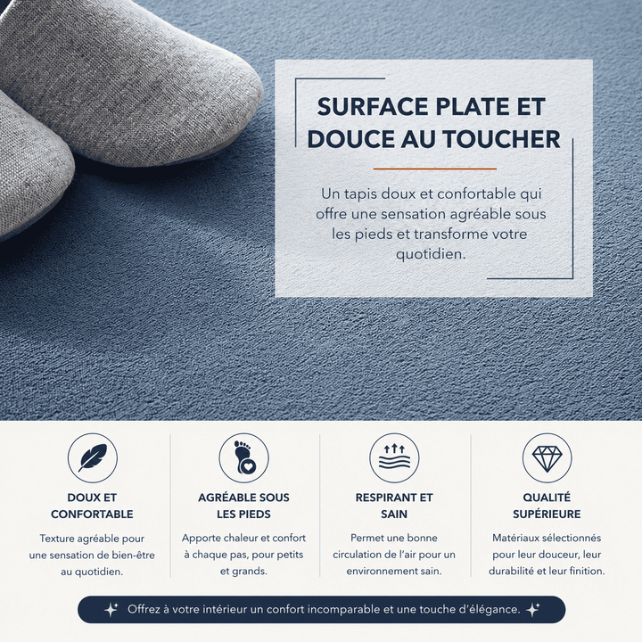 Gros plan sur la texture douce et confortable du tapis salon couleur terracotta.