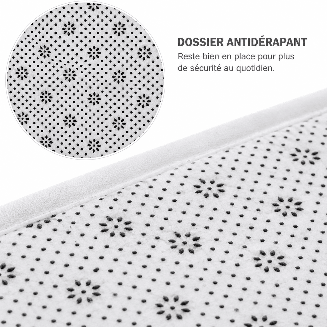 Dessous antidérapant du tapis salon couleur bois conçu pour améliorer l'adhérence sur parquet, carrelage et sols lisses.