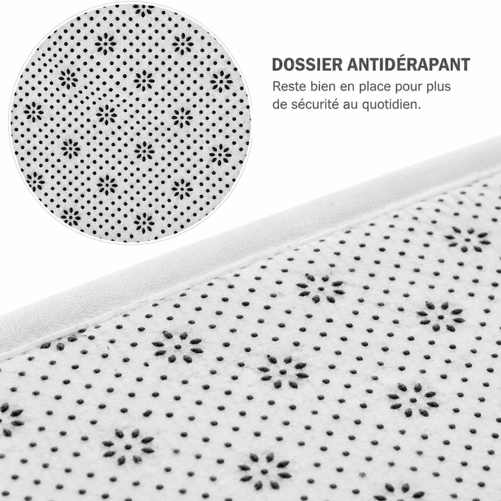 Dessous antidérapant du tapis salon couleur bois conçu pour améliorer l'adhérence sur parquet, carrelage et sols lisses.