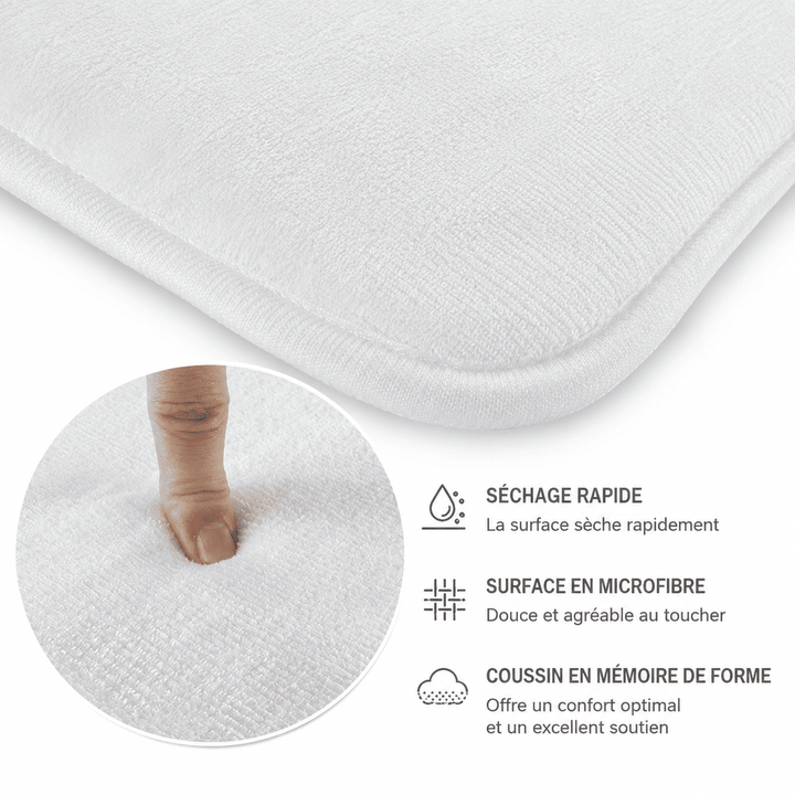 Détail du tapis salon couleur bois avec surface confortable, mousse mémoire et séchage rapide pour un usage quotidien.