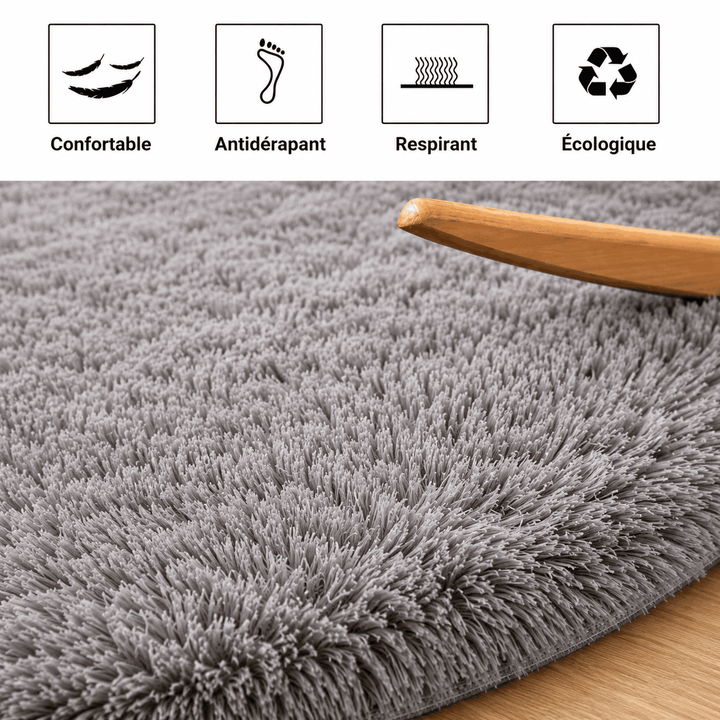 Zoom sur les fibres épaisses et moelleuses du tapis salon rond 160 cm mettant en valeur sa douceur et son confort.