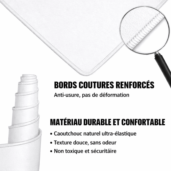 finition couture renforcée du tapis de souris blanc antidérapant