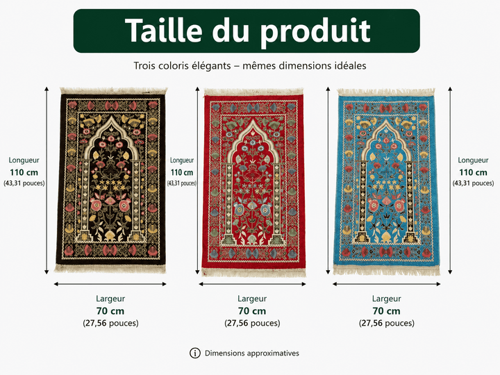 dimensions de petits tapis de prière compacts avec plusieurs coloris et format pratique