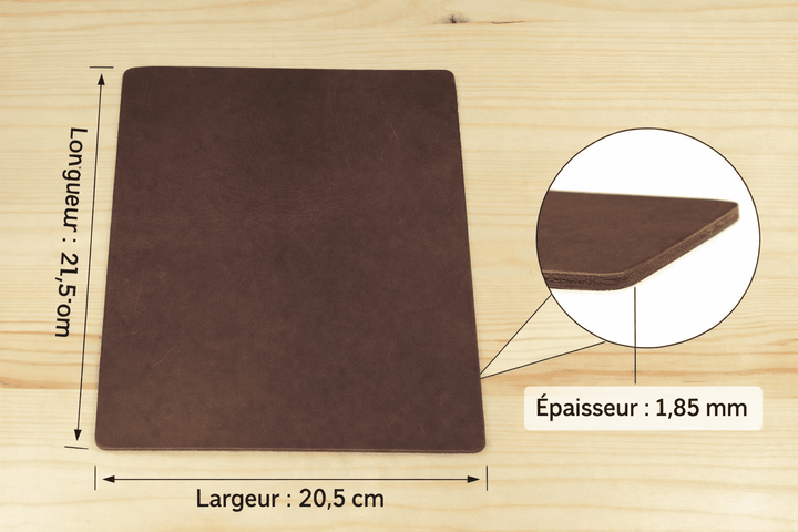 Dimensions du tapis de souris cuir véritable 21,5 x 18,5 cm épaisseur 1,85 mm
