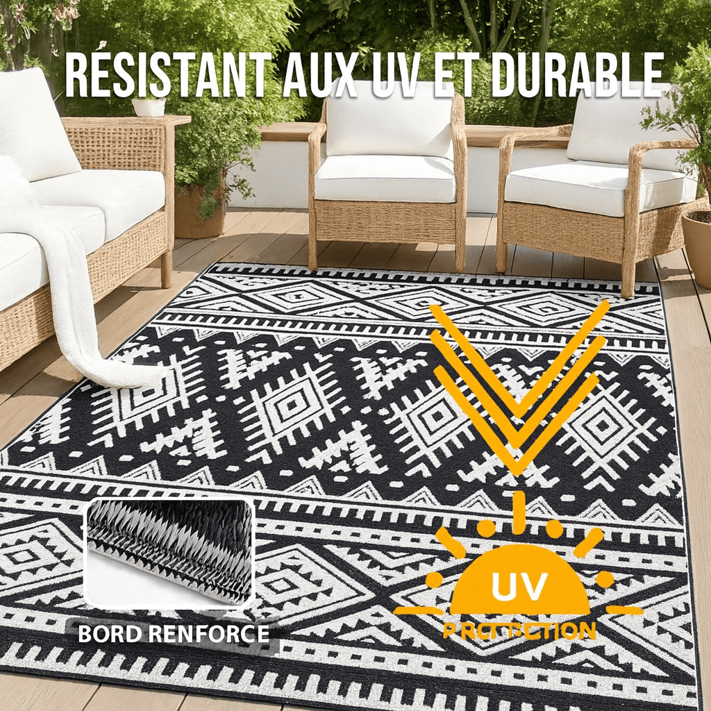 Tapis exterieur noir et blanc