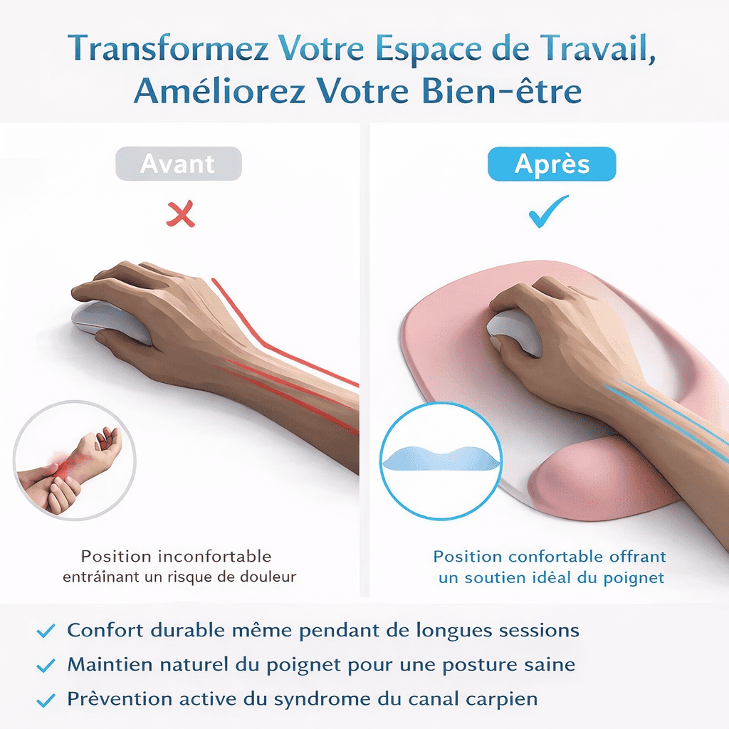 Position du poignet avec tapis de souris repose poignet