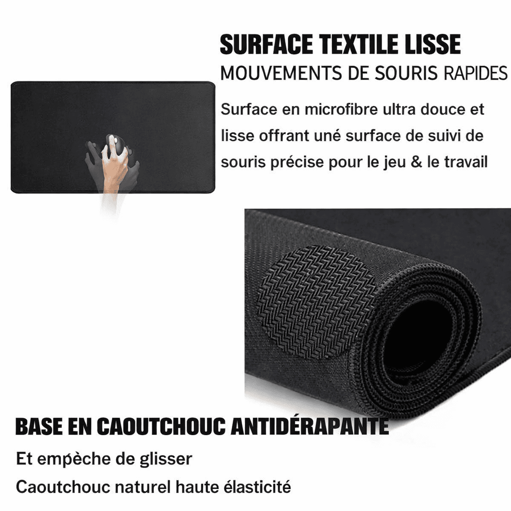 surface textile lisse du tapis de souris noir pour précision de la souris
