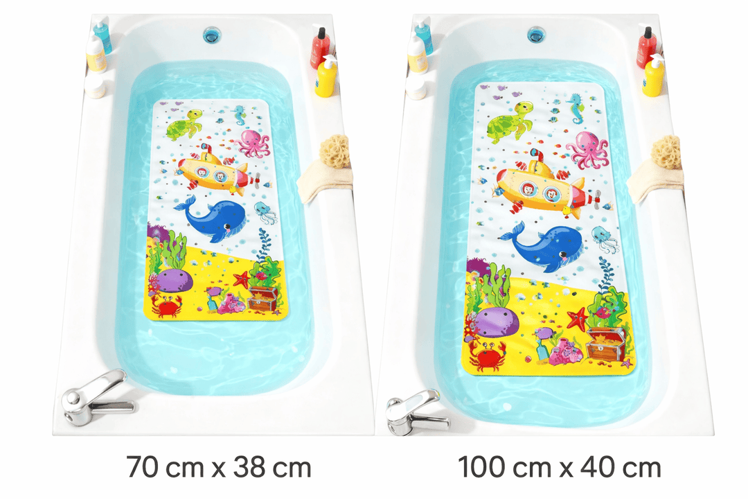 tapis de bain bébé disponible en deux tailles différentes pour baignoire