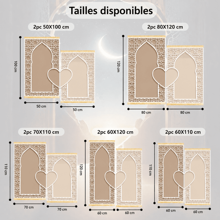 tapis de prière beige dimensions disponibles différentes tailles tapis de salat adulte guide tailles produit