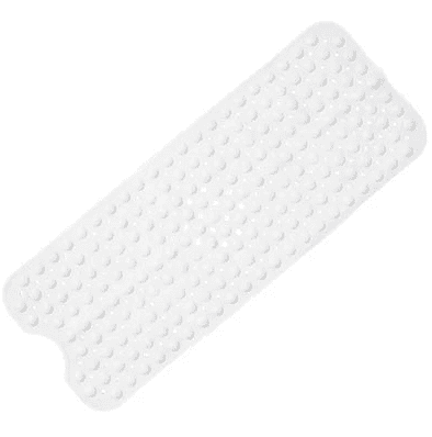 Tapis de bain antidérapant blanc avec surface à picots pour une adhérence optimale, idéal pour prévenir les glissades dans la baignoire.