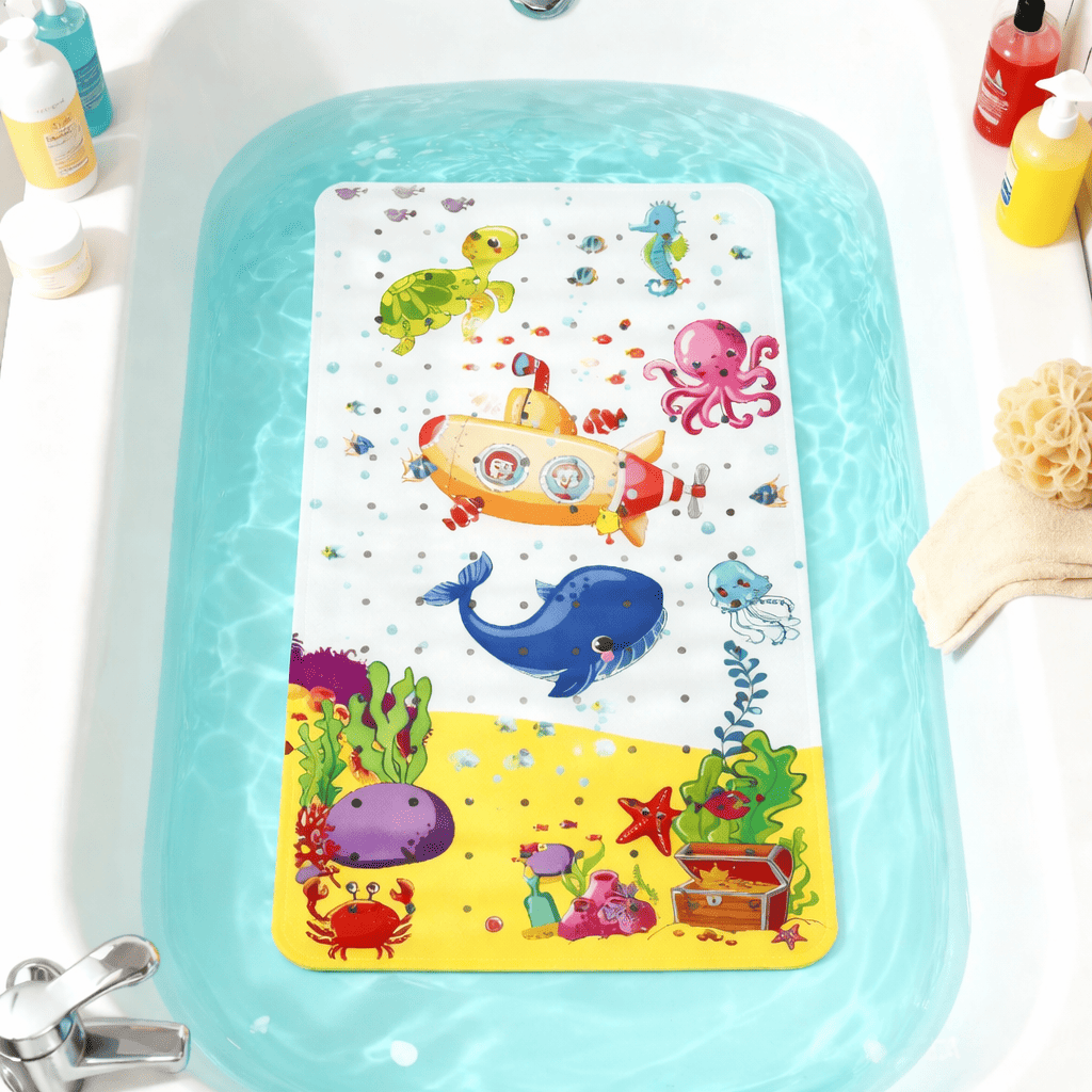 tapis baignoire bébé avec motifs marins colorés antidérapant et ludique