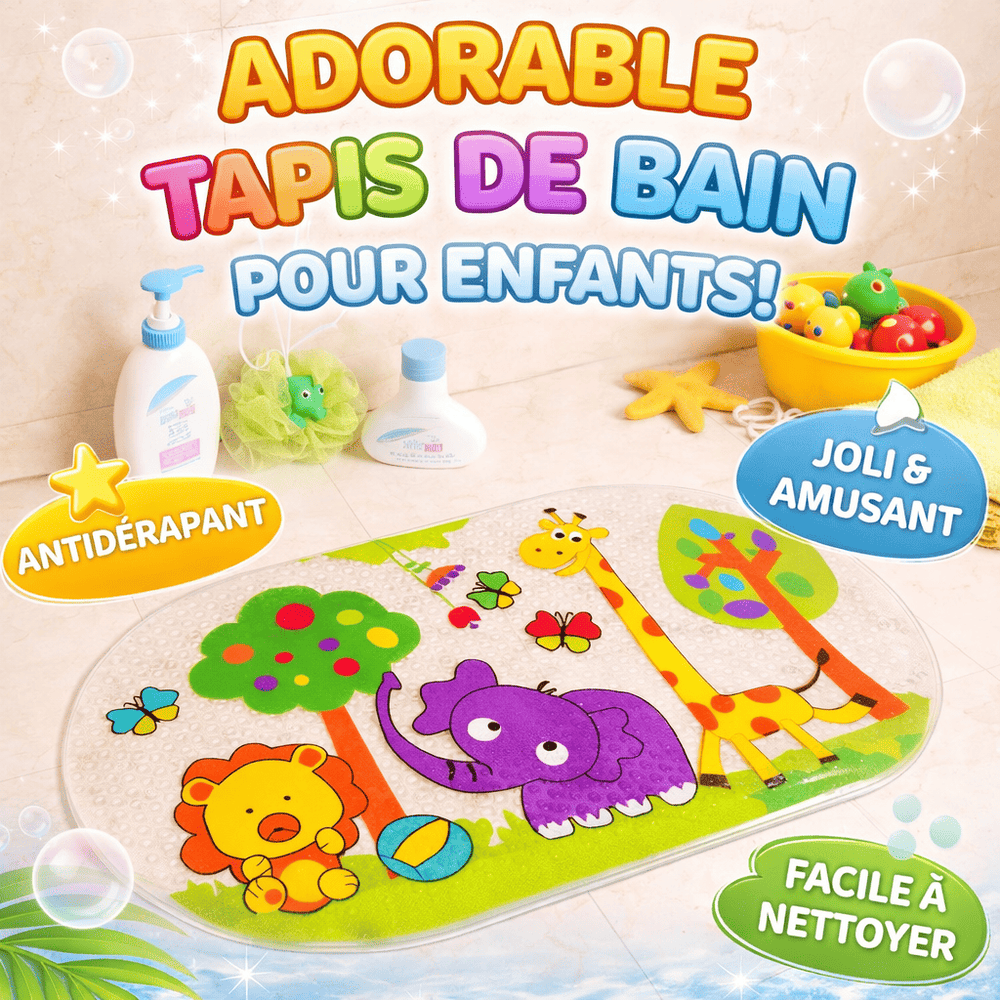 tapis de bain enfant antidérapant avec ventouses et design ludique pour baignoire bébé