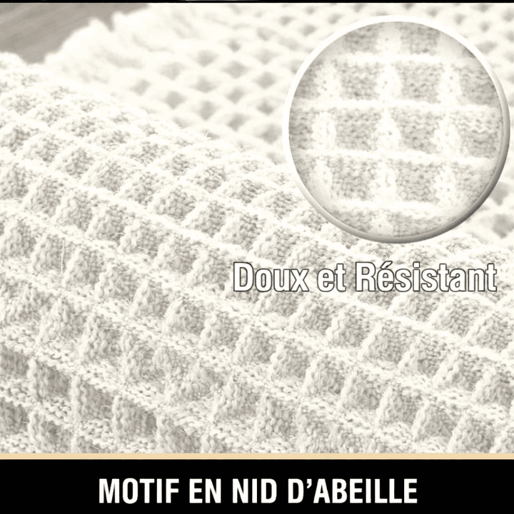tapis de bain beige texture nid d abeille doux et durable gros plan matière absorbante