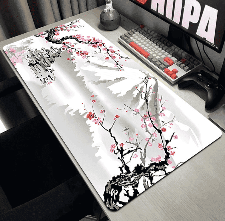 Tapis de bureau japonais XXL Sakura créant une ambiance zen et élégante