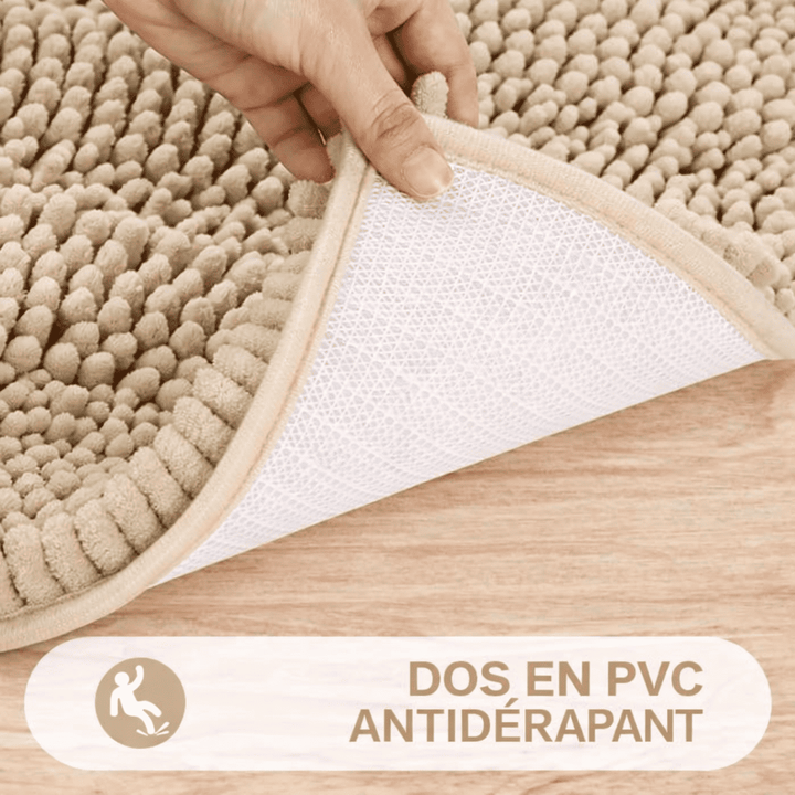 dessous de tapis de bain beige avec base pvc antidérapante pour plus de sécurité