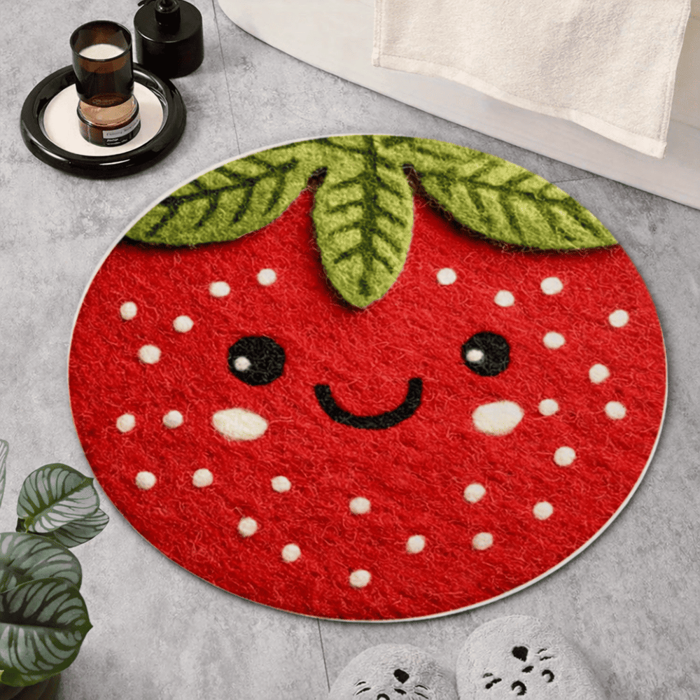 tapis de bain original en forme de fraise rouge, tapis salle de bain doux, absorbant et antidérapant