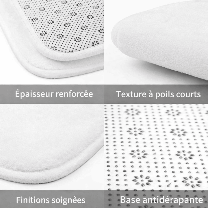 détails tapis de bain original avec base antidérapante et texture douce, tapis salle de bain lavable et absorbant