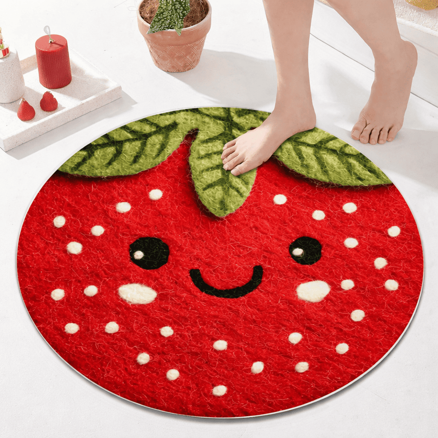 tapis de bain original en forme de fraise avec pieds dessus, tapis antidérapant doux et absorbant salle de bain