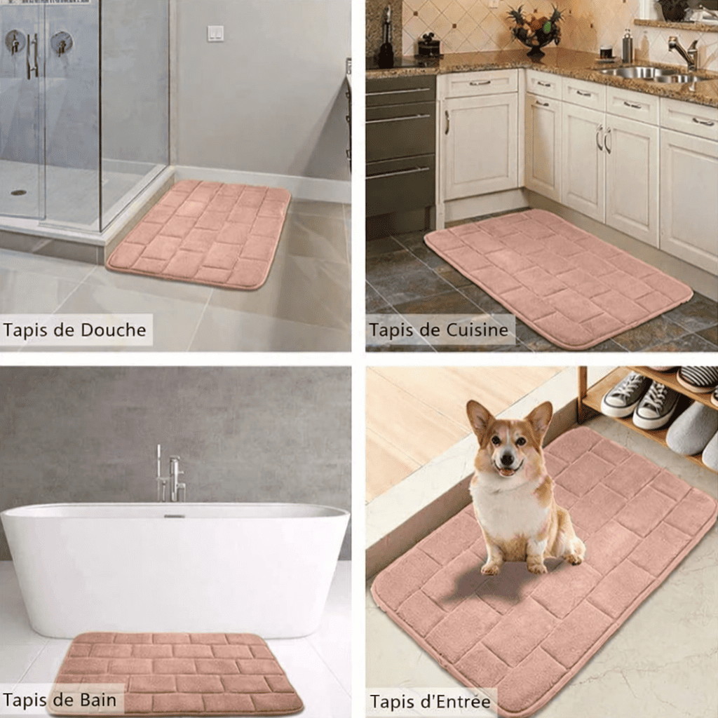 tapis rose utilisé en salle de bain cuisine et entrée, tapis absorbant multifonction antidérapant
