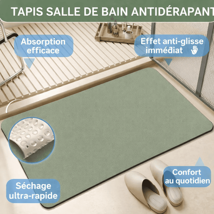 tapis de bain vert absorbant et antidérapant avec séchage rapide et confort sous les pieds