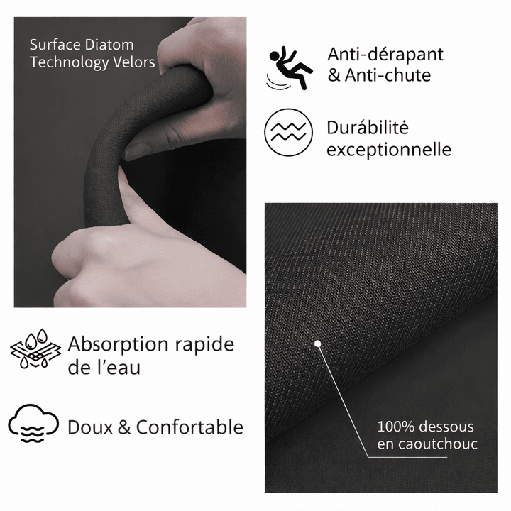 détail tapis de bain vert flexible avec surface résistante et texture douce confortable