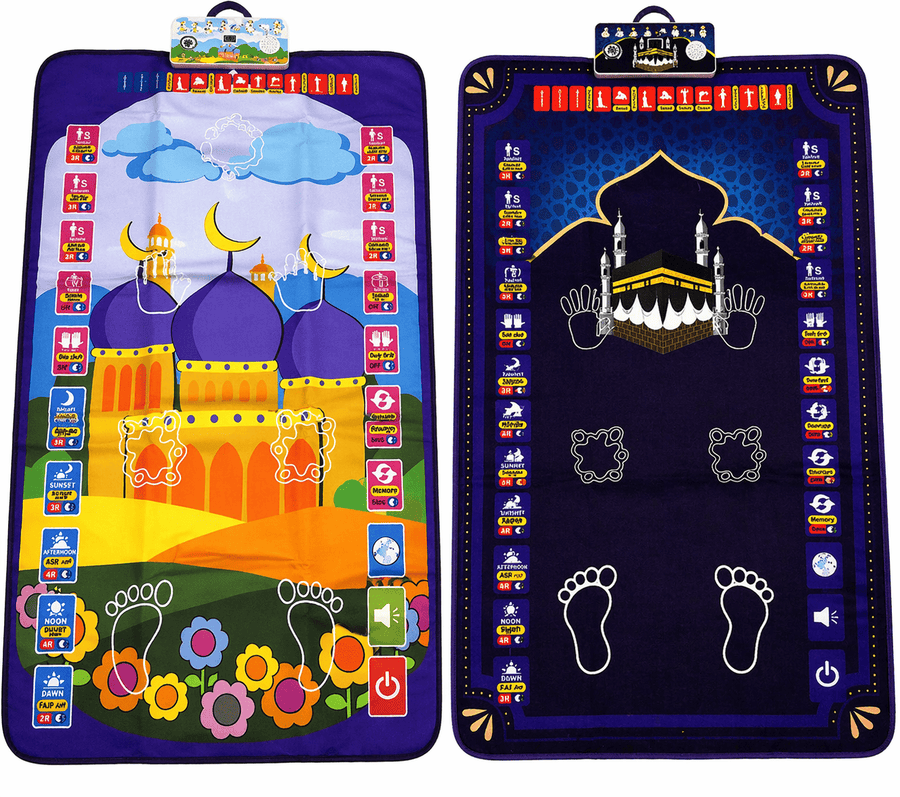 Tapis de prière électronique enfant interactif avec guide vocal et repères lumineux pour apprendre la prière facilement