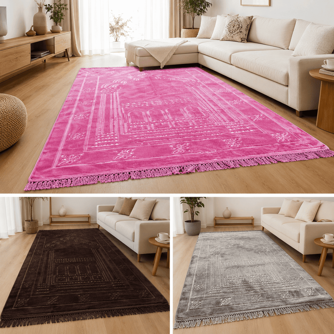 Tapis de prière fin doux et confortable dans un salon moderne avec design élégant et tissu lavable