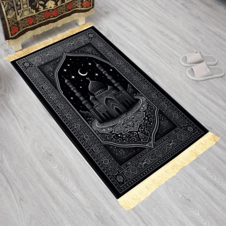tapis de prière luxe confortable adulte antidérapant design islamique posé au sol