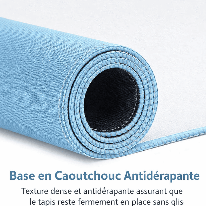 zoom tapis souris bleu avec base en caoutchouc antidérapant et surface textile haute précision