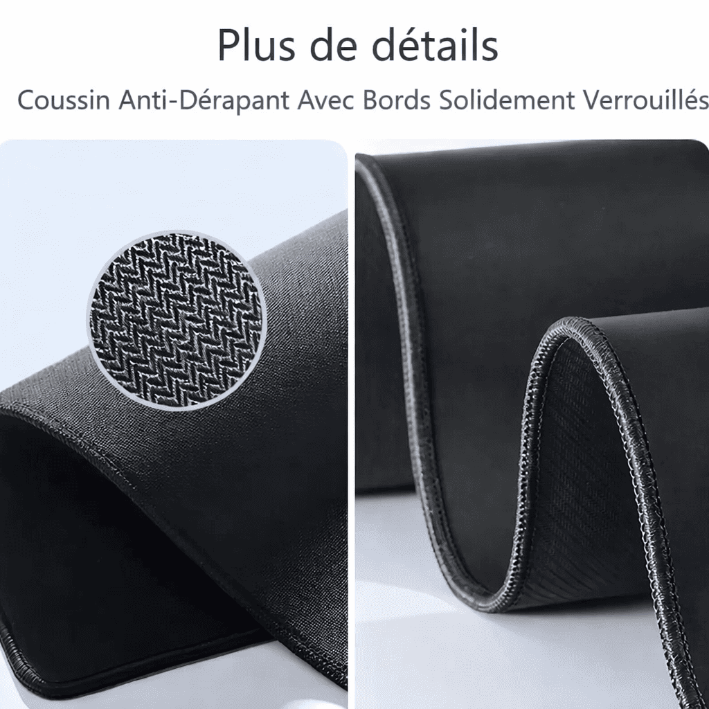 Des bords cousus renforcés et une finition de qualité garantissent un tapis de souris durable et résistant dans le temps.