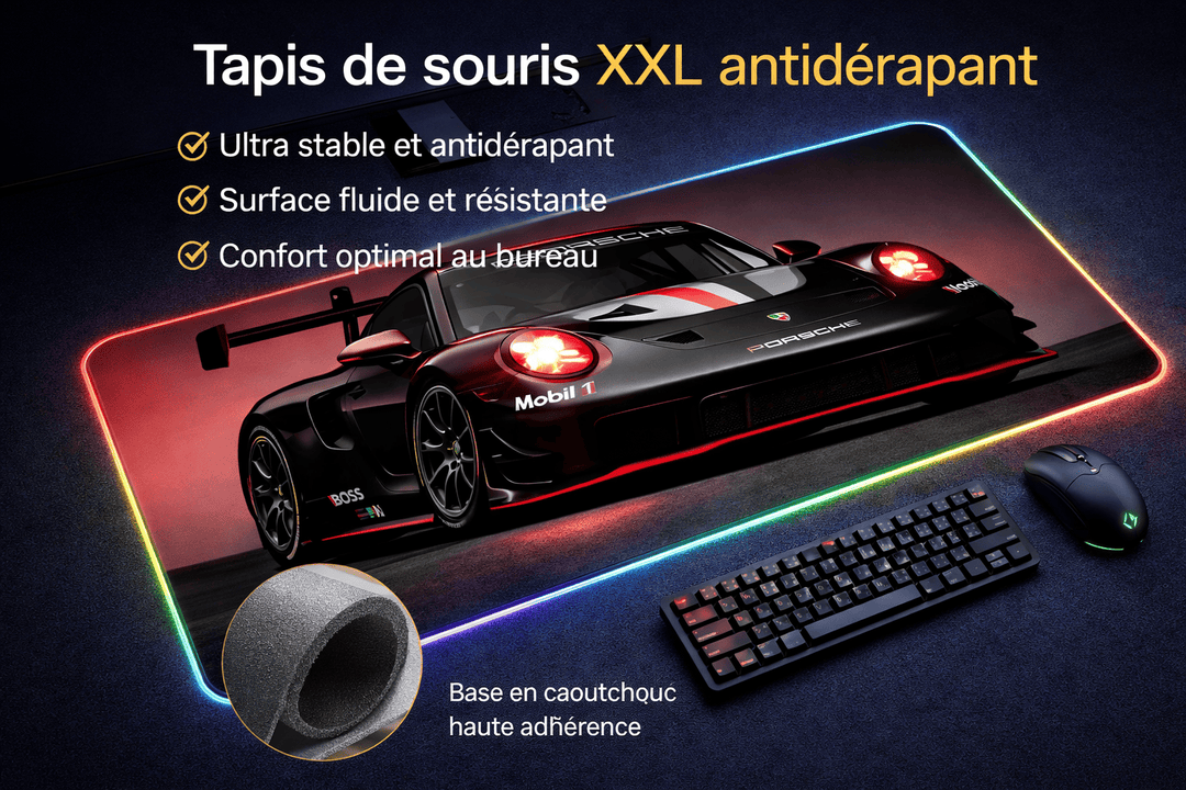tapis de souris porsche xxl antidérapant surface fluide haute précision voiture sport