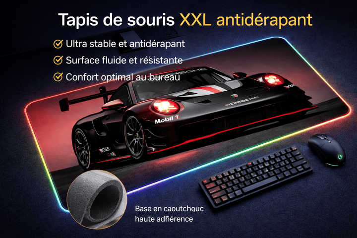 tapis de souris porsche xxl antidérapant surface fluide haute précision voiture sport