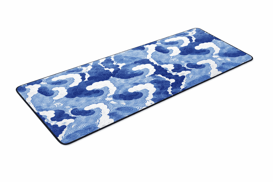 tapis de souris vague bleu XXL design vague japonaise pour bureau et ordinateur