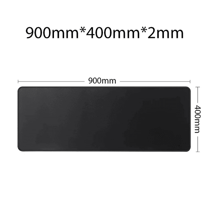  Schéma montrant un tapis de bain rectangulaire noir avec ses dimensions : 900 mm de long, 400 mm de large et 2 mm d’épaisseur.