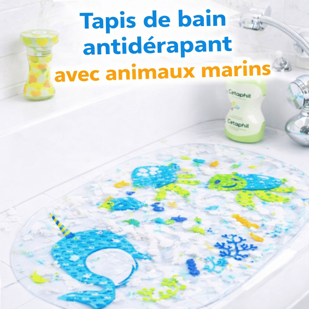 tapis de douche enfant antidérapant avec ventouses pour éviter les glissades dans la baignoire