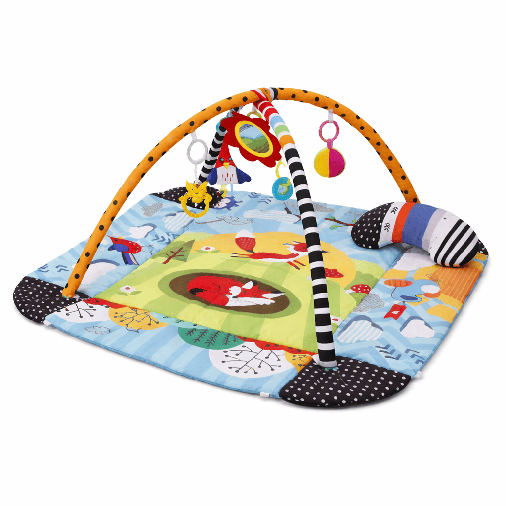 Tapis d’éveil 4 en 1 pour bébé avec arche et jouets suspendus, tapis de jeu évolutif coloré pour l’éveil et la motricité