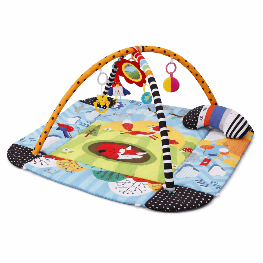Tapis d’éveil 4 en 1 pour bébé avec arche et jouets suspendus, tapis de jeu évolutif coloré pour l’éveil et la motricité