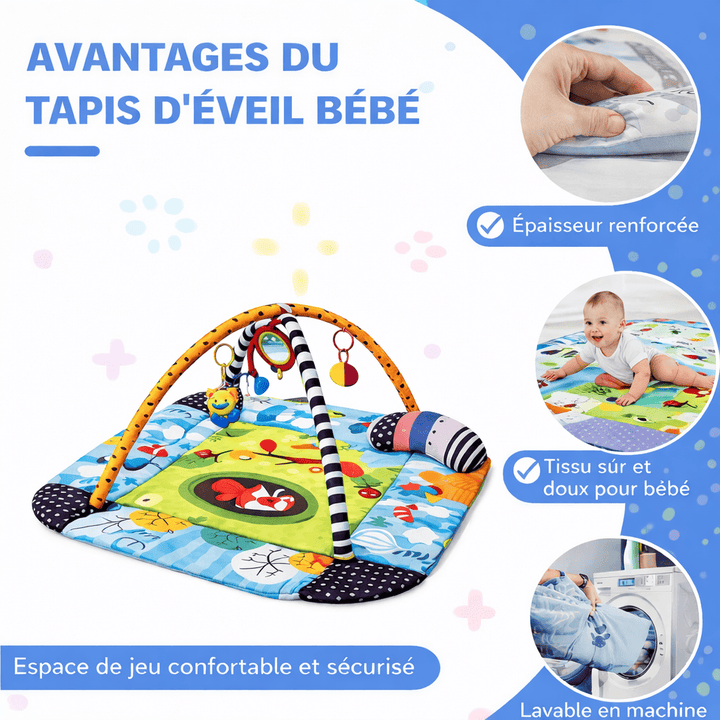 Tapis d’éveil 4 en 1 bébé épais, doux et lavable en machine, espace de jeu confortable et sécurisé