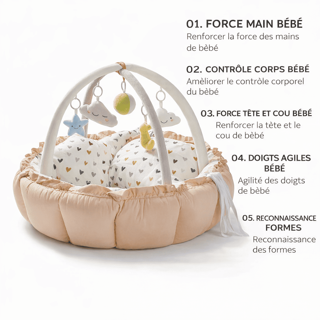 Tapis d’éveil épais rembourré pour bébé avec arche et coussin confortable