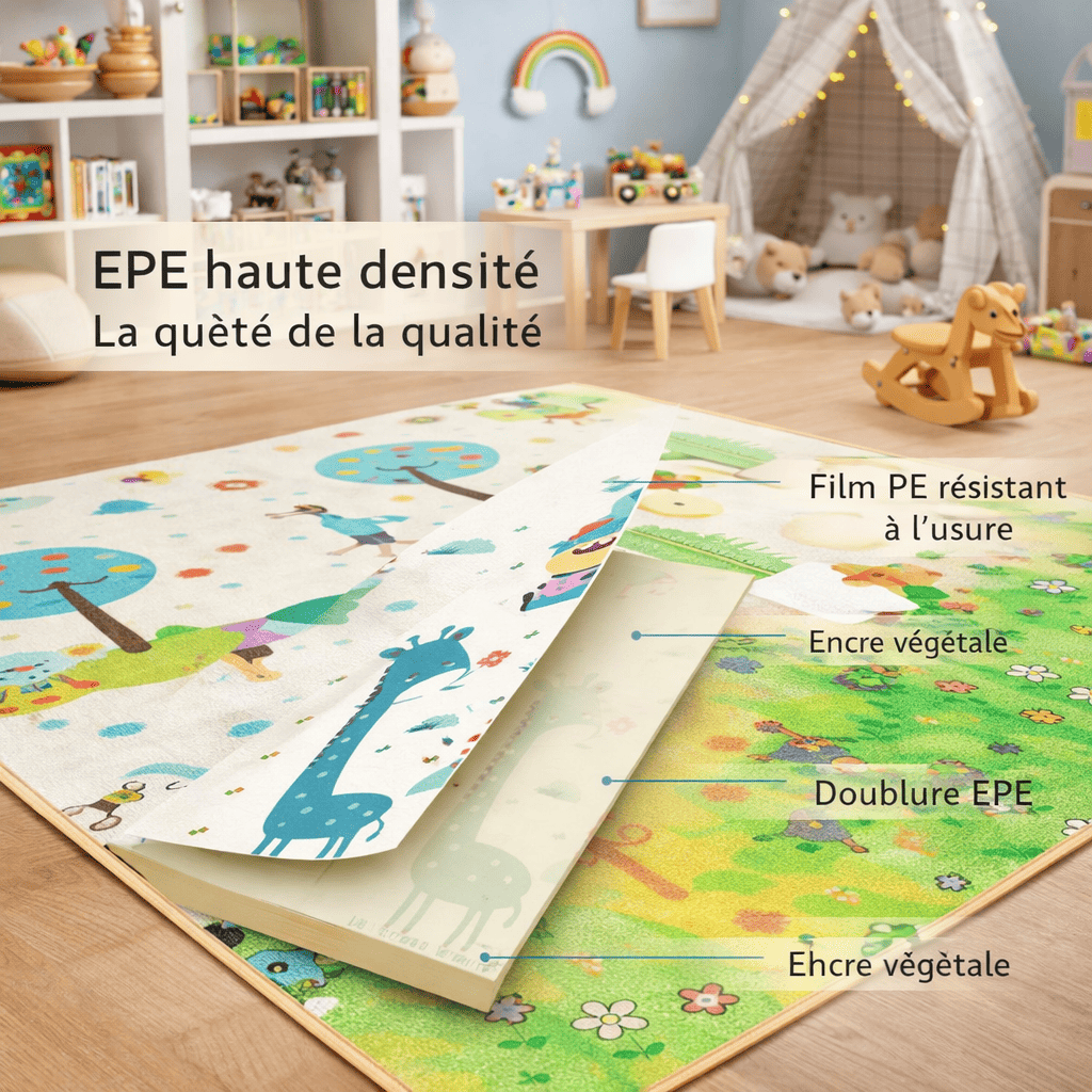 Surface antidérapante et confortable du tapis d’éveil sans arche pour bébé