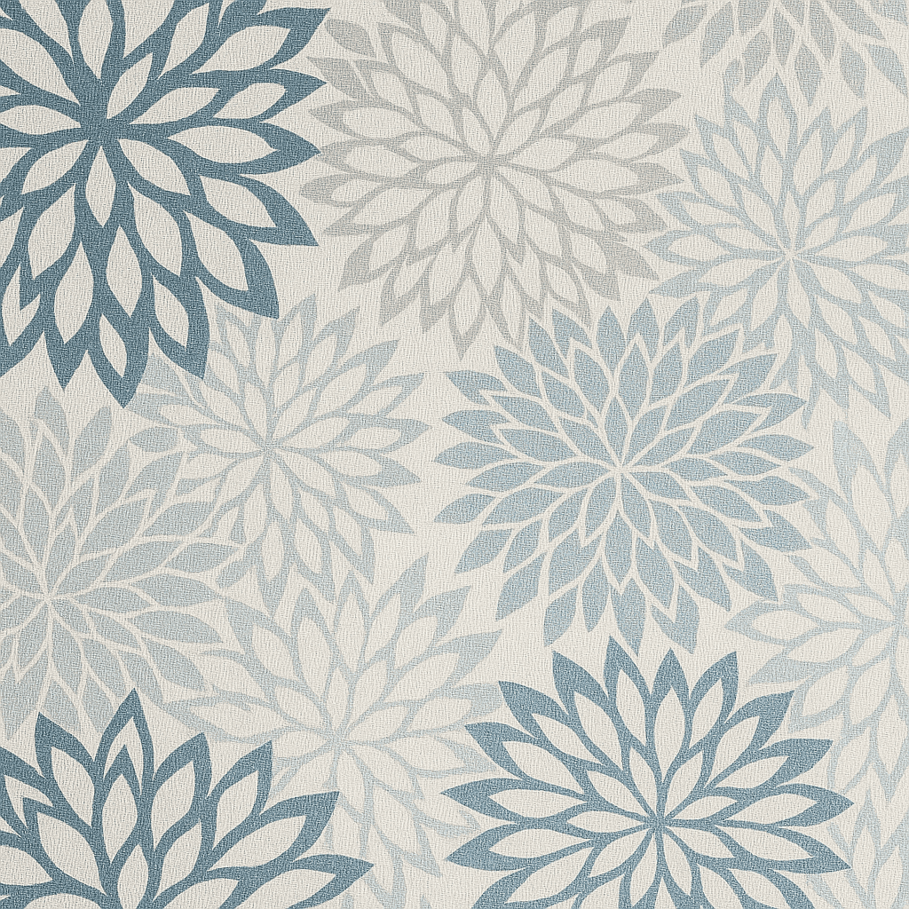 Tapis extérieur balcon à motif floral bleu et gris, résistant aux intempéries et idéal pour aménager un espace extérieur élégant et confortable.