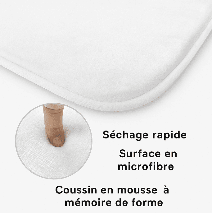 Tapis extérieur balcon à mousse à mémoire de forme et surface microfibre à séchage rapide.