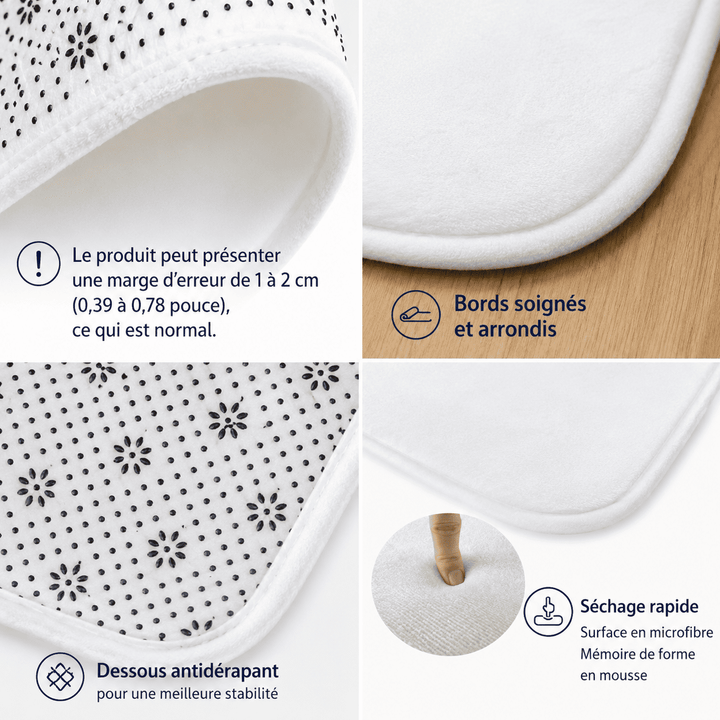 dessous antidérapant et finition confortable d’un tapis de prière bleu lavable et stable